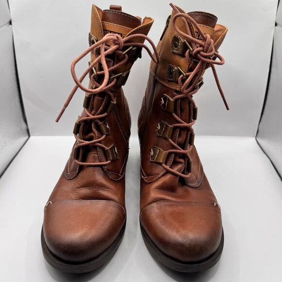 Pikolinos Leather Lace-Up Ankle Boots EU 38 (US 7.5) Brown Side Zip Lug Sole - Picture 3 of 10